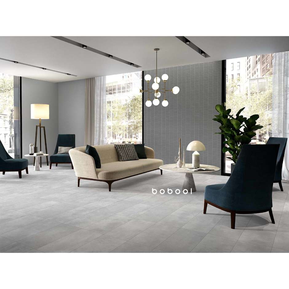 Gres porcellanato effetto cemento grigio argento, 29,6x59,5 cm, Silver, rettificato - Uptown, Dom Ceramiche