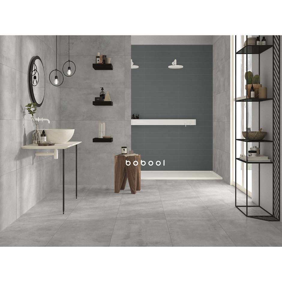Gres porcellanato effetto cemento grigio argento, 44,5x90 cm, Silver lappato - Uptown, Dom Ceramiche