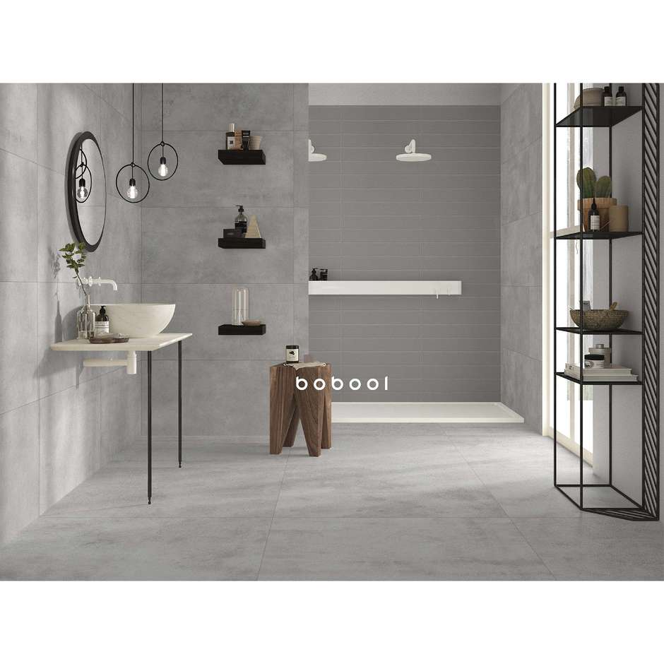 Gres porcellanato effetto cemento grigio argento, 44,5x90 cm, Silver lappato - Uptown, Dom Ceramiche