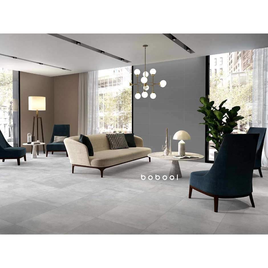 Gres porcellanato effetto cemento grigio argento, 59,5x59,5 cm, Silver, rettificato - Uptown, Dom Ceramiche