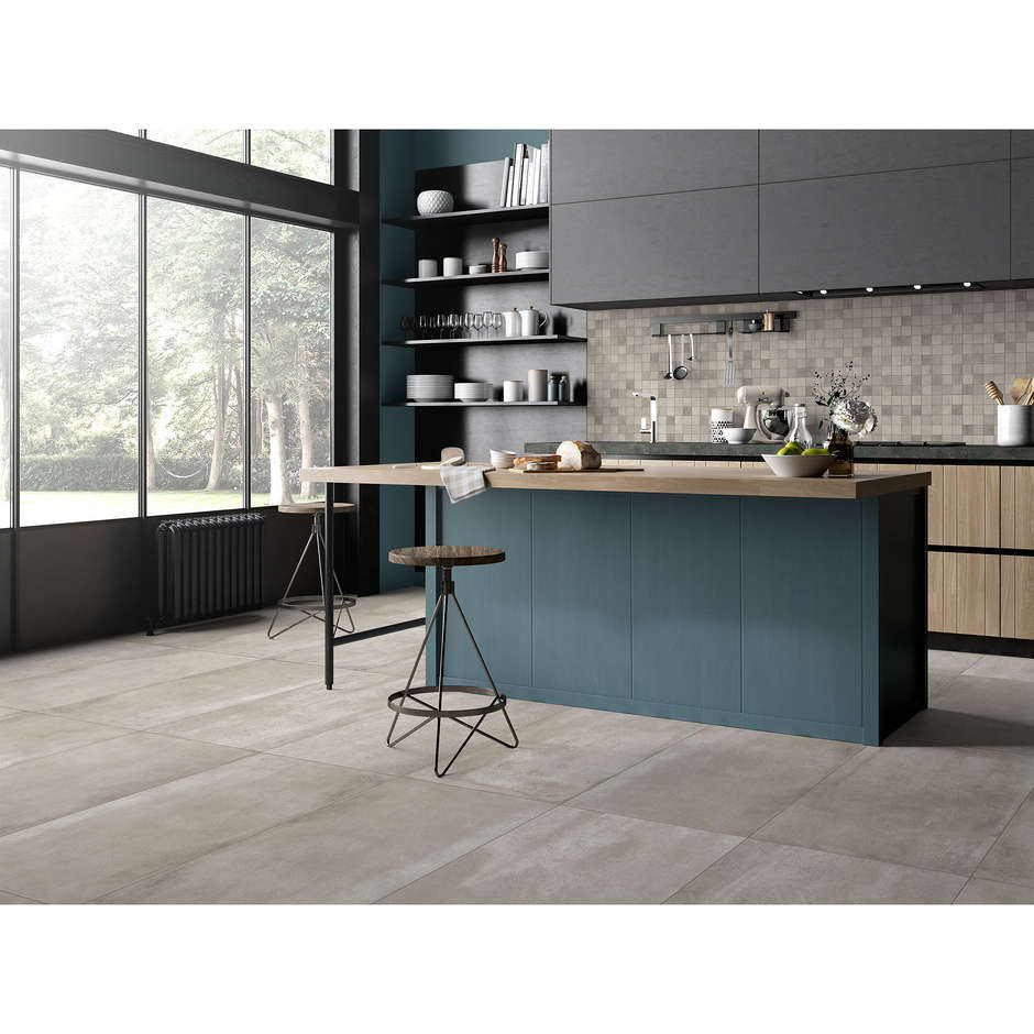 Gres porcellanato effetto cemento grigio beige, Mosaico 30x30 cm, Greige - Entropia, Dom Ceramiche