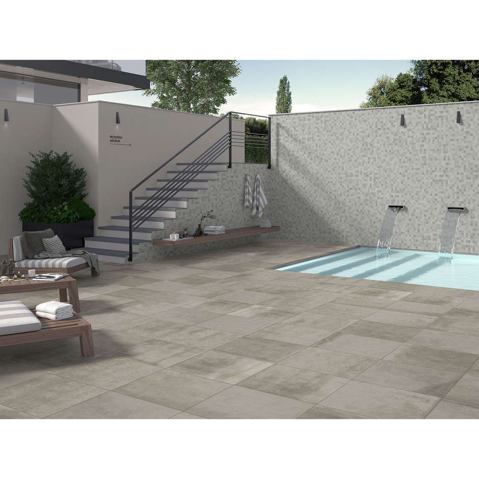 Gres porcellanato effetto cemento grigio beige, Mosaico 30x30 cm, Greige - Entropia, Dom Ceramiche