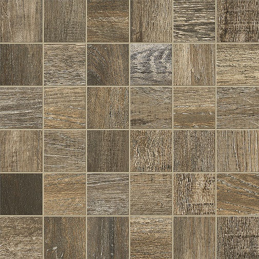Gres porcellanato effetto legno invecchiato marrone 32,6x32,6 cm, mosaico Brown Mix - Barnwood, Dom Ceramiche