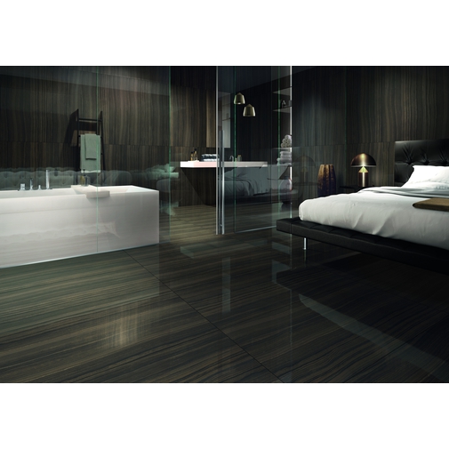 Gres porcellanato effetto marmo rettificato stile classico colore Travertino Moka 59x118 cm - Marmoker, Casalgrande Padana