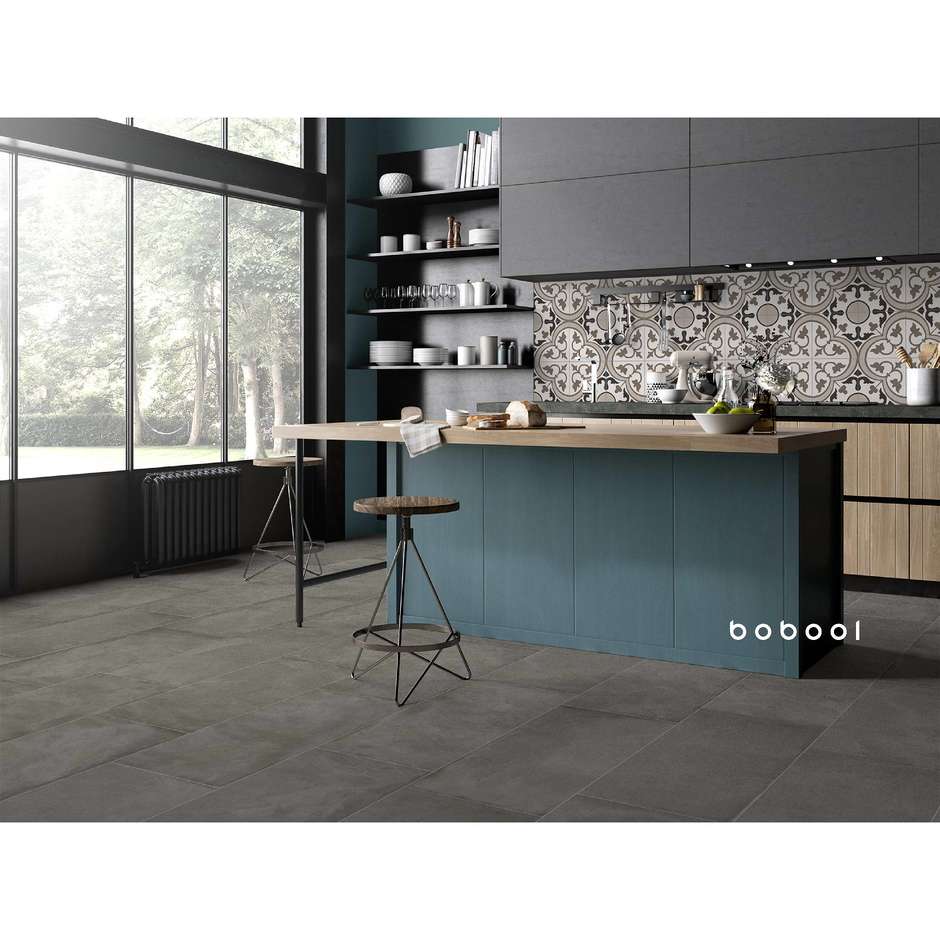 Gres porcellanato effetto resina grigio scuro, 44,5x90 cm Tin - Comfort R, Dom Ceramiche