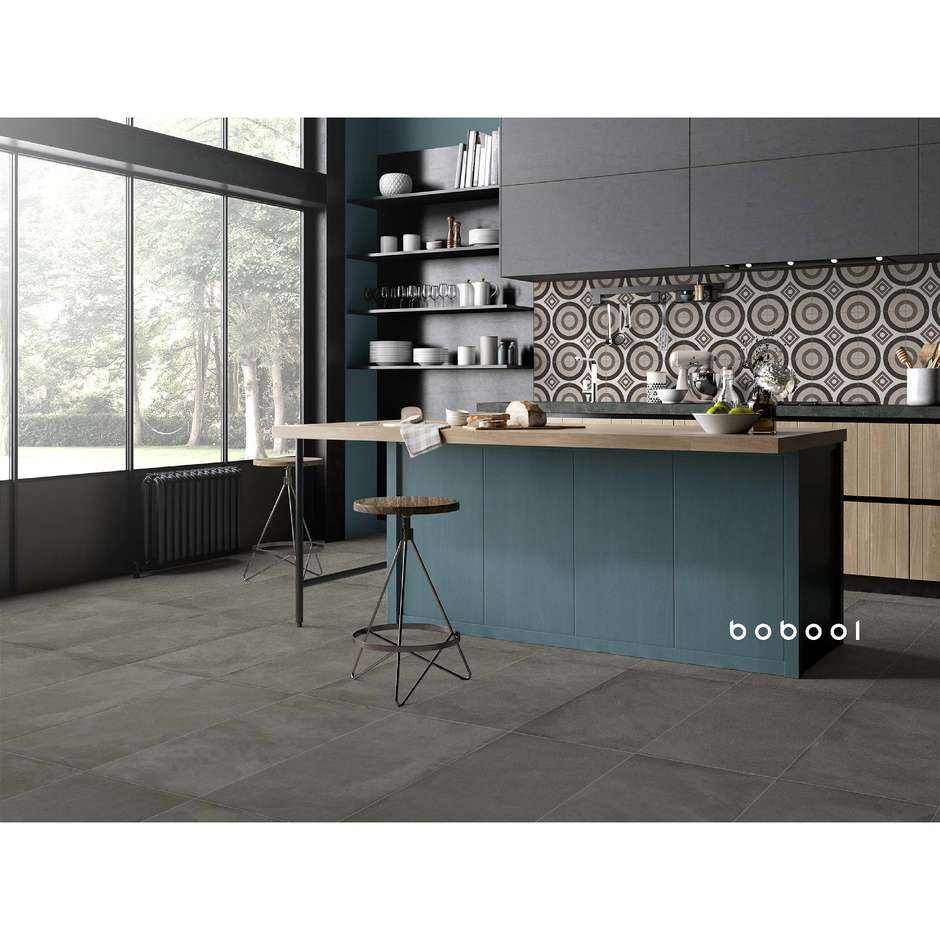 Gres porcellanato effetto resina grigio scuro, 44,5x90 cm Tin - Comfort R, Dom Ceramiche