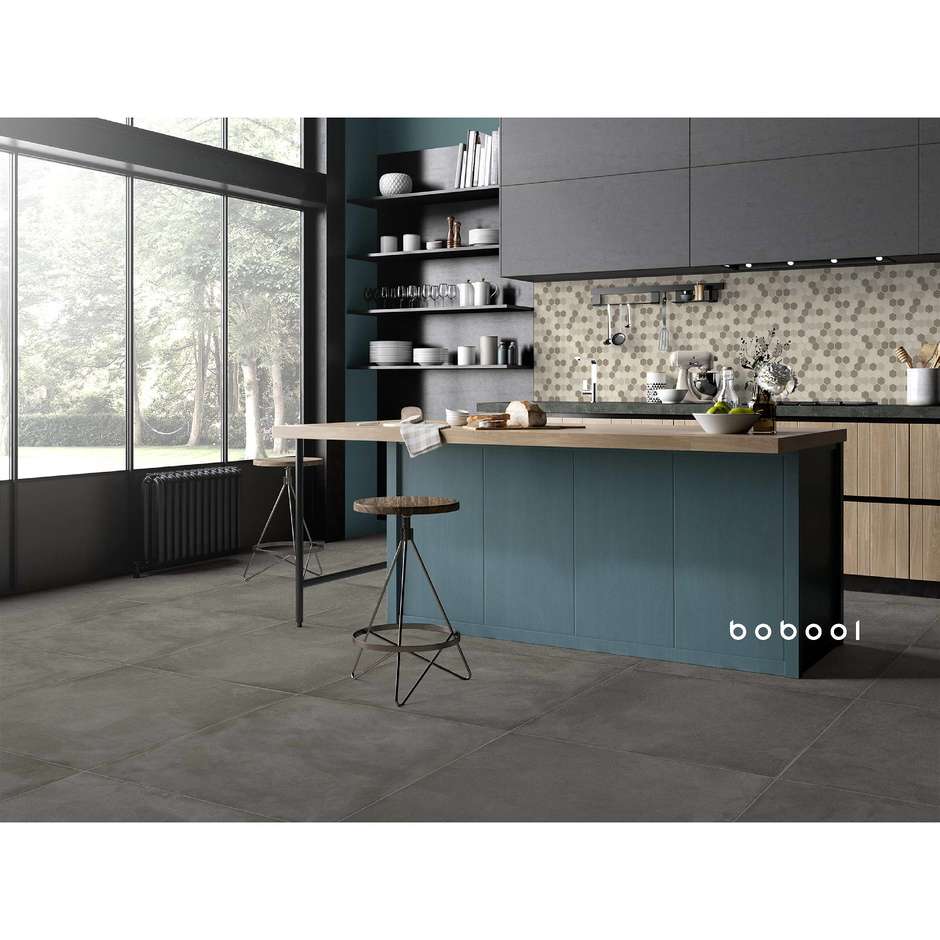 Gres porcellanato effetto resina grigio scuro, 90x90 cm Tin - Comfort R, Dom Ceramiche