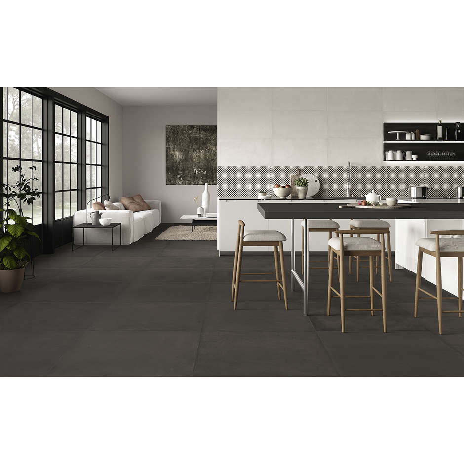 Gres porcellanato effetto resina scuro 59,5x59,5 cm, Smoke - Comfort R, Dom Ceramiche