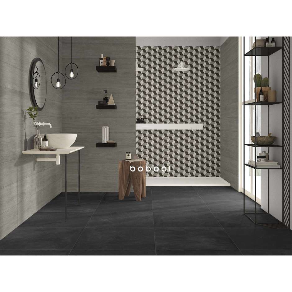 Gres porcellanato effetto resina scuro 59,5x59,5 cm, Smoke - Comfort R, Dom Ceramiche