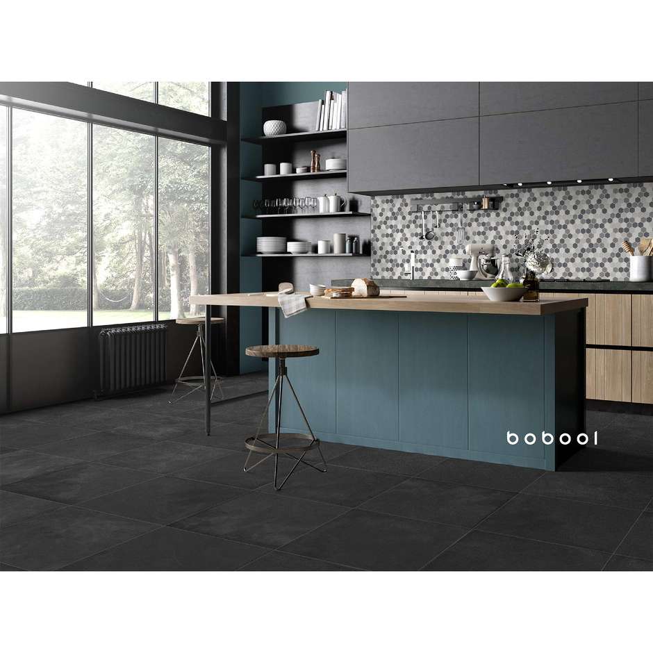 Gres porcellanato effetto resina scuro 59,5x59,5 cm, Smoke - Comfort R, Dom Ceramiche