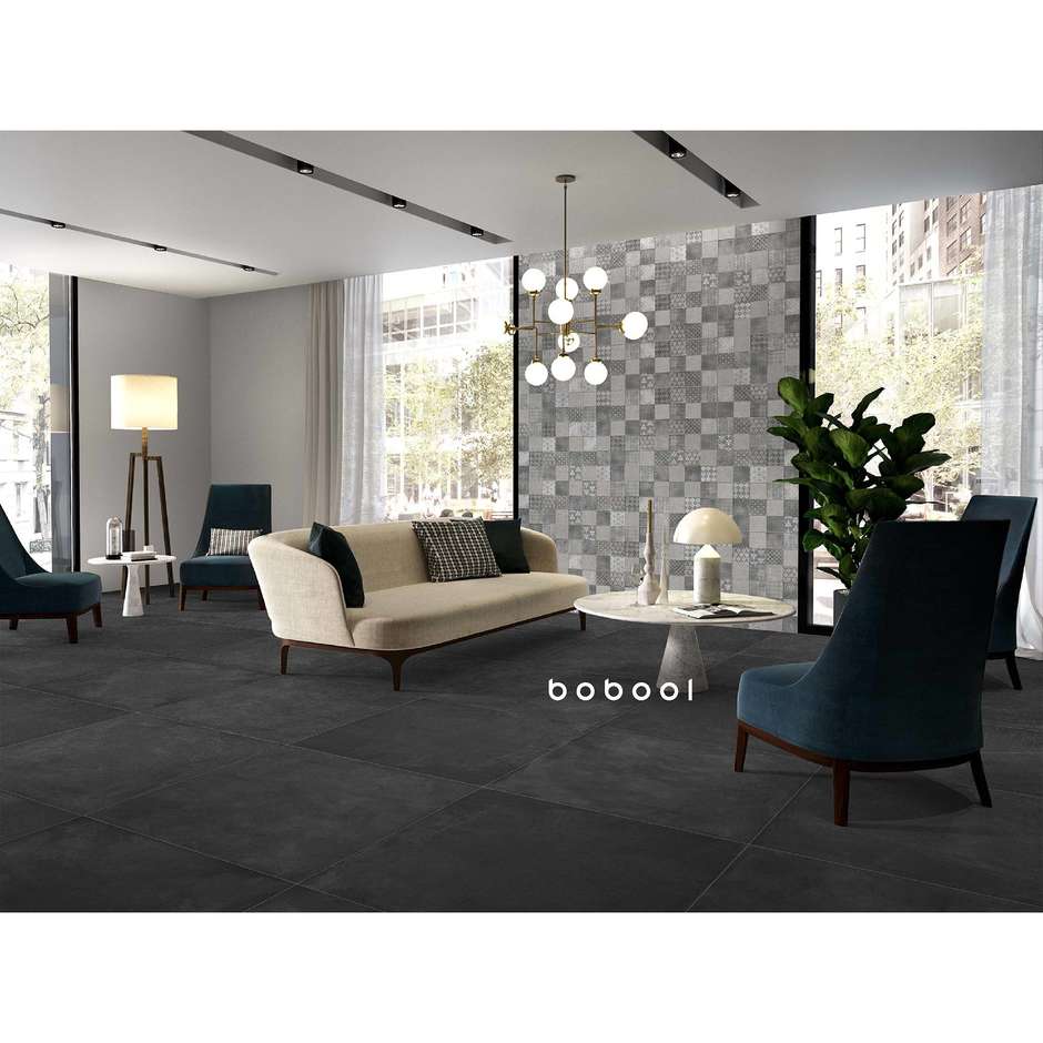 Gres porcellanato effetto resina scuro 90x90 cm, Smoke - Comfort R, Dom Ceramiche