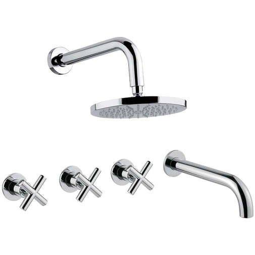 Groupe bain encastrable avec inverseur, bec, pomme de douche chromée Bugnatese Rodos 7328