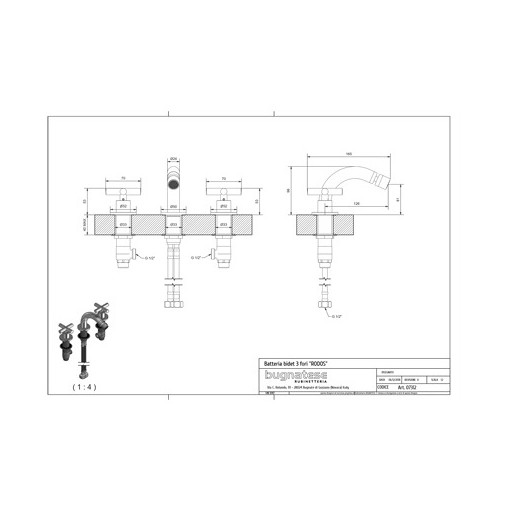 Groupe bidet 3 trous avec bec sans vidage Rodos 7325S Rubinetteria Bugnatese