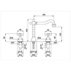Gruppo lavabo 3 fori e manopole caldo/freddo Princeton 812 Bugnatese cromo