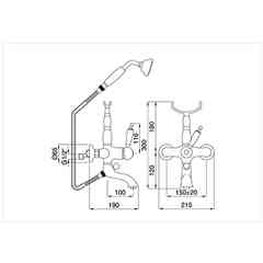 Gruppo vasca esterno mix c/deviatore, bocca erogazione e doccetta Oxford 6300 Bugnatese