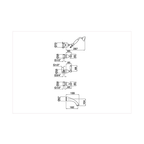 Gruppo vasca incasso con bocca, deviatore, doccino e rubinetti 818 Princeton Bugnatese