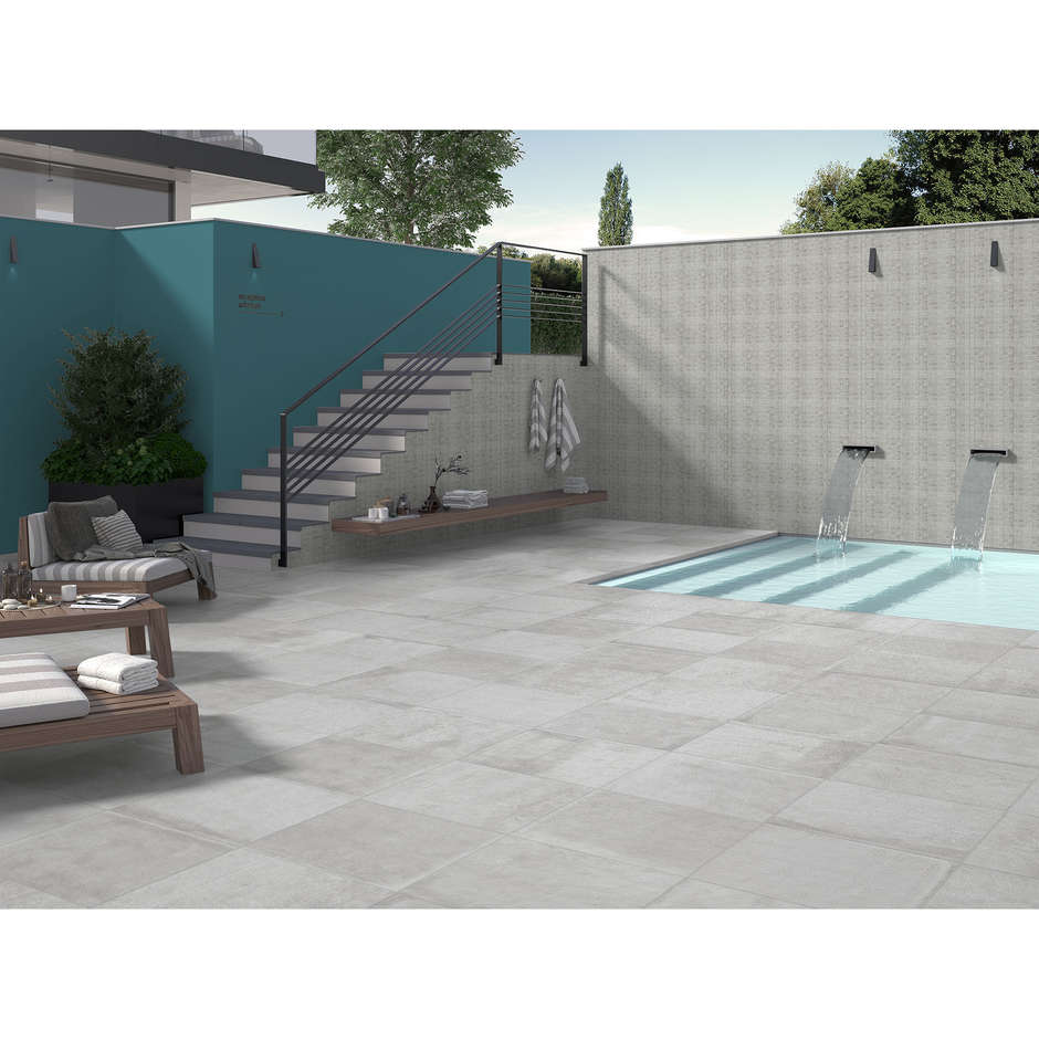 Grès antidérapant effet béton pour extérieur Bianco Out 60x60 Entropia, Dom Ceramiche