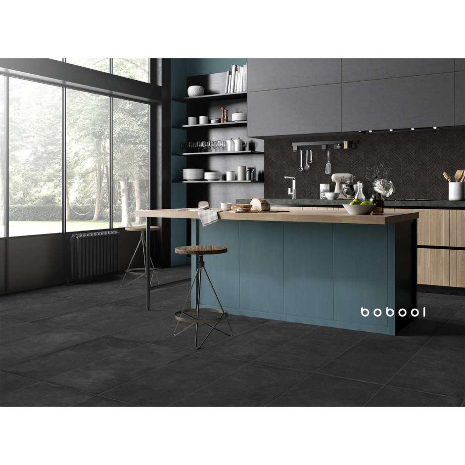 Grès cérame effet bois foncé, décor géométrique à chevrons, 29,1x33,1 cm, Chevron Smoke - Comfort W, Dom Ceramiche