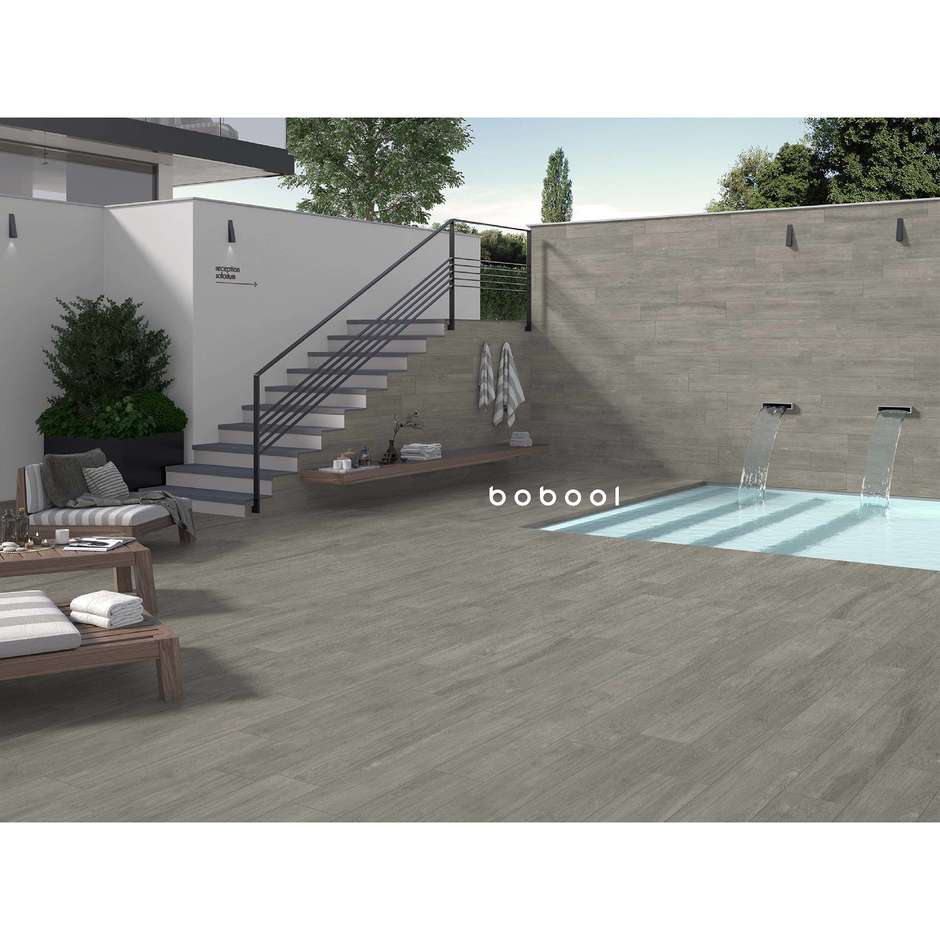 Grès cérame effet bois gris cendré, antidérapant pour extérieur, 20x120 cm, Frêne Extèrieure - Comfort W, Dom Ceramiche