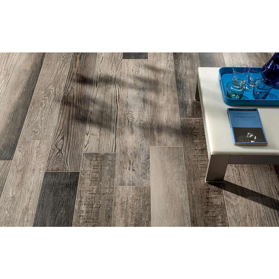 Grès cérame effet bois vieilli gris 24,8x99,8 cm, Gris - Barnwood, Dom Ceramiche