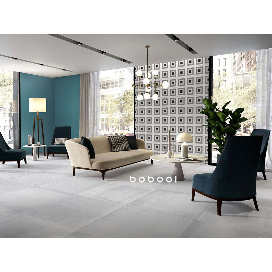 Grès cérame effet béton, 90x90 cm Blanc - Entropia, Dom Ceramiche