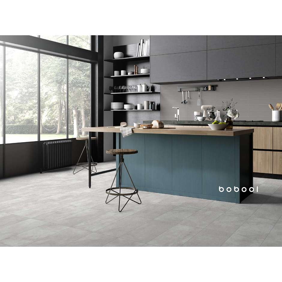 Grès cérame effet béton gris argent, 29,6x59,5 cm, Argent, rectifié - Uptown, Dom Ceramiche