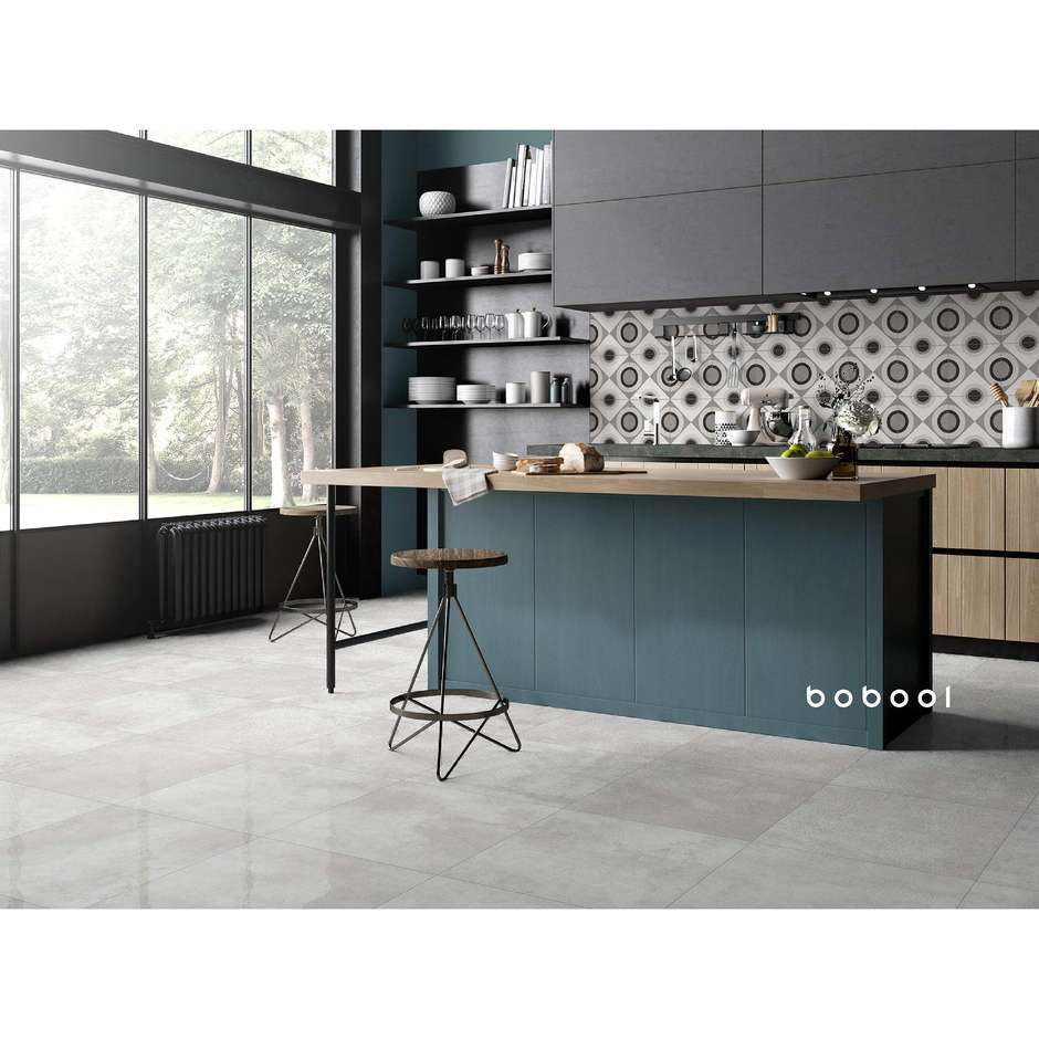 Grès cérame effet béton gris argent, 59,5x59,5 cm, Argent, rectifié - Uptown, Dom Ceramiche