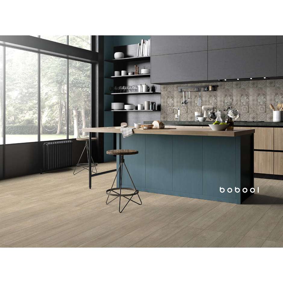 Grès cérame effet ciment décoré sur fond gris-beige, 30x60 cm, Multi Dekor Greige - Uptown, Dom Ceramiche