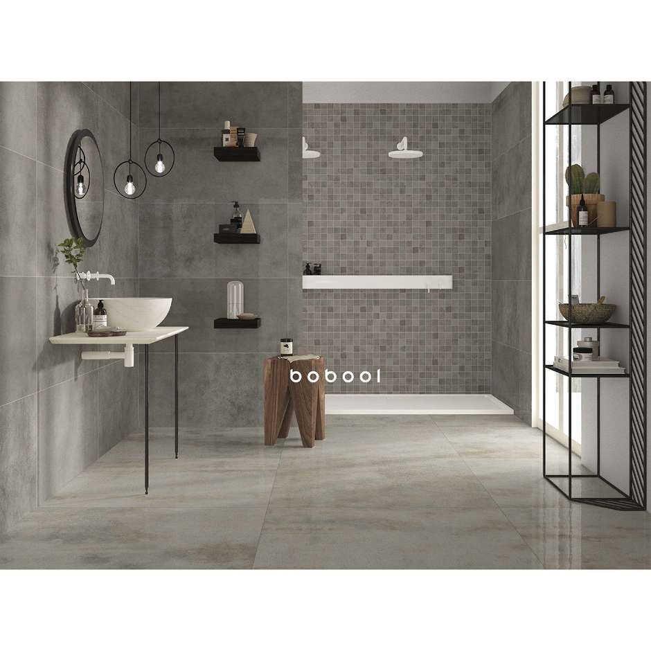 Grès effet béton poussiéreux semi-brillant, rectifié, Greige 90x90 - Uptown, Dom Ceramiche, gris beige