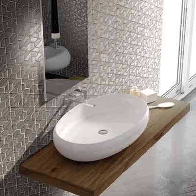 Gun gray glass mosaic with hexagonal chips 26x29.8 cm, for wall tiles - Samba, Boxer