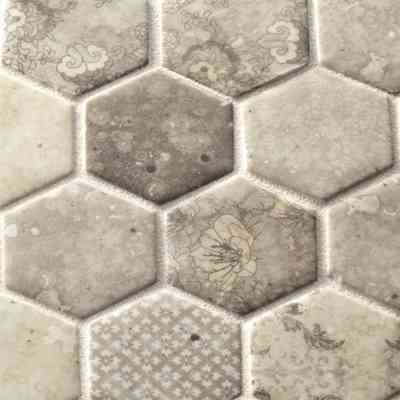 Hexagonal mosaic in recycled glass paste, for floors and walls 30x30.2 cm Sand - Esa Glass Flor, Boxer