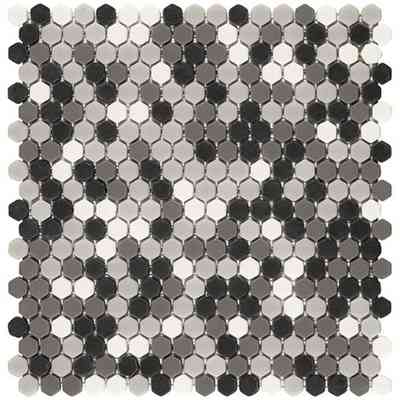 Hexagonal mosaic small recycled glass paste tiles, gray 29,5x29 cm, Gray Mix Matt- Hexagon, Boxer
