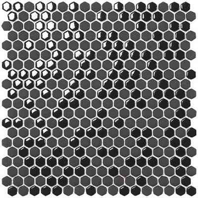 Hexagonales Mosaik, kleine Fliesen aus recycelter Glaspaste, 29,5 x 29 cm Black Pol - Hexagon, Boxer
