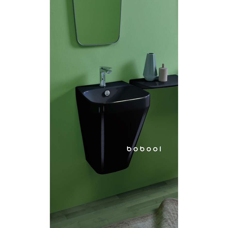 Hochglanzschwarzes hängendes Waschbecken in modernem Design h55 cm - Baden Baden, Simas