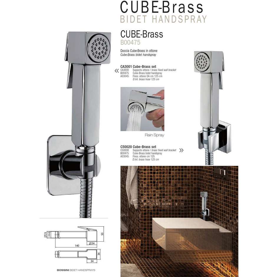 Hygienische Handbrause mit quadratischem Druckknopf und Halterung - Cube, Bossini