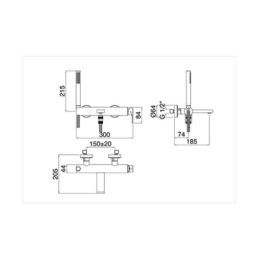 Kit baignoire avec inverseur complet avec mitigeur externe avec bec et douchette - Simple, Bugnatese