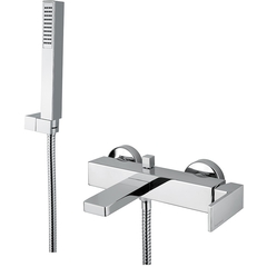 Kit baignoire avec inverseur complet avec mitigeur extérieur chromé avec bec et douchette style carré avec flexible - Tetris, Rubinetteria Bugnatese