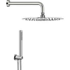 Kit doccia in inox con soffione 20 cm, doccetta e presa acqua - Steel Tondo, Damast 