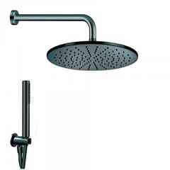 Kit doccia nero opaco con soffione 20 cm, doccetta e presa acqua - Class Tondo, Damast