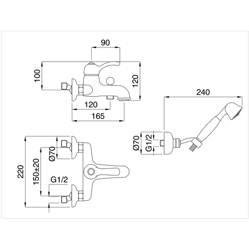 Kit vasca completo di miscelatore esterno cromato con bocca d'erogazione e doccetta con flessibile - Lem, Bugnatese