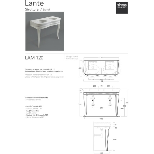 LA12 retro style washbasin structure in glossy dove gray wood - Lante, Simas