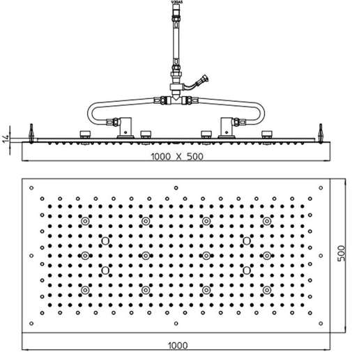 Large recessed ceiling shower head with led for chromotherapy 100x50 cm - Dream XL, Bossini