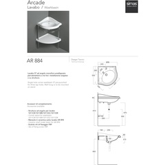Lavabo angolare in ceramica bianca 57 cm - Arcade, Simas