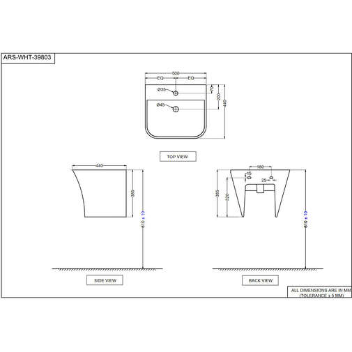 Lavabo avec colonne murale 56x48cm Aria Jaquar Blanc avec fixations