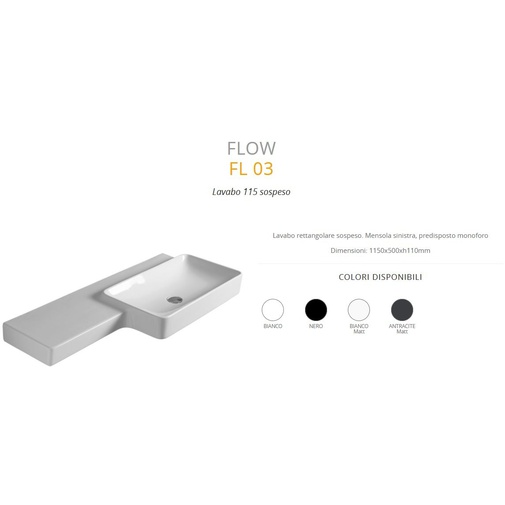 Lavabo carré asymétrique avec étagère de style moderne en céramique blanche 115 cm - Flow, Simas