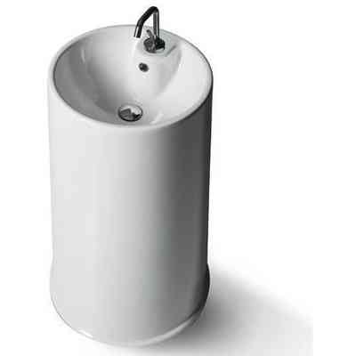 Lavabo cilindrico da terra predisposto monoforo in ceramica bianca 83,5x46 cm - Gate, Simas