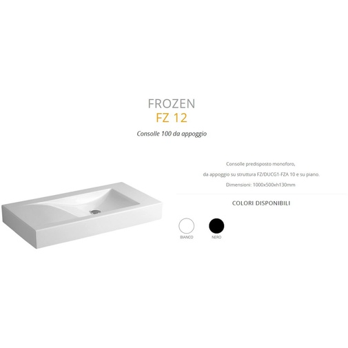 Lavabo consolle d'appoggio predisposta monoforo in ceramica bianca 100 cm - Frozen, Simas