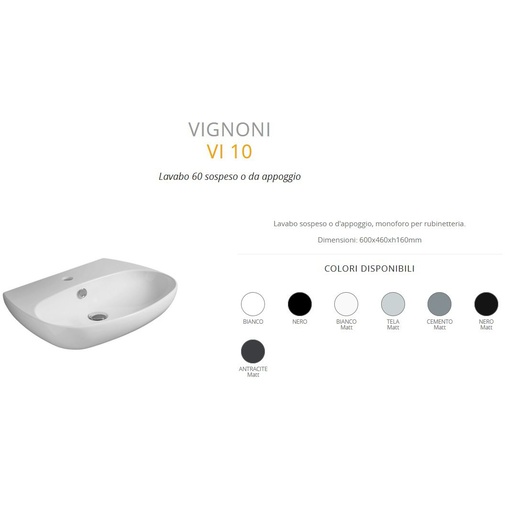 Lavabo da appoggio o sospeso in ceramica bianco opaco 60 cm - Vignoni, Simas