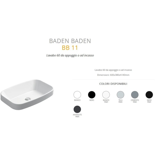 Lavabo d'appoggio o incasso nero opaco 66x38 cm - Baden Baden, Simas