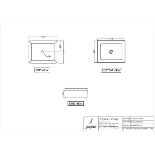 Lavabo d'appoggio rettangolare 52,5x41,5 - Jaquar bianco opaco 